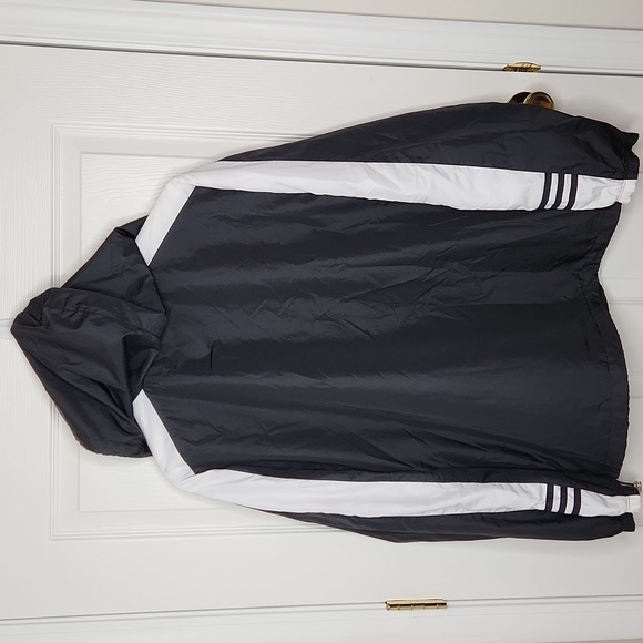 Mens Vintage Adidas windbreaker zippered pocket black white large - Picture 7 of 9